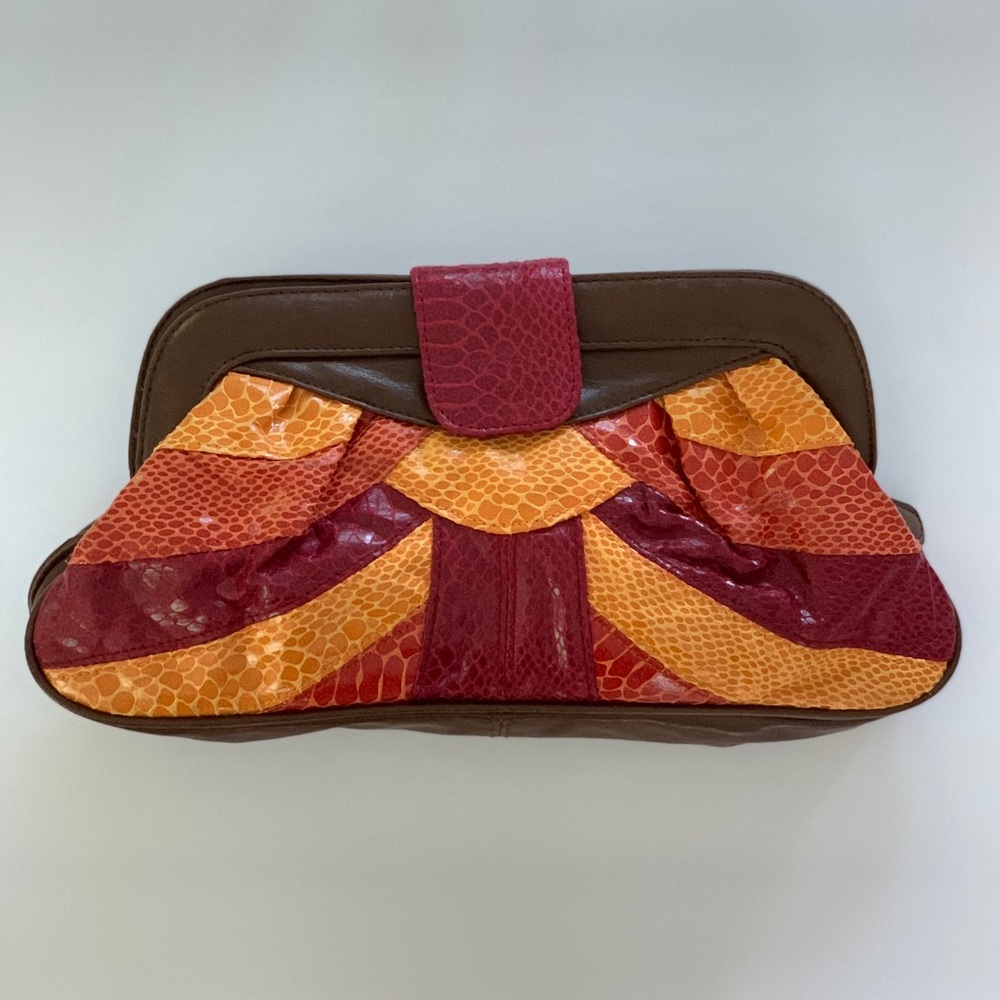 EUC Faux Snakeskin Clutch w Sunburst Pattern 70s Disco Bohemian Vibe